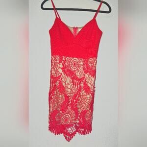 Coral and cream Luxxel women's  Spaghetti Strap Crochet Lined Dress